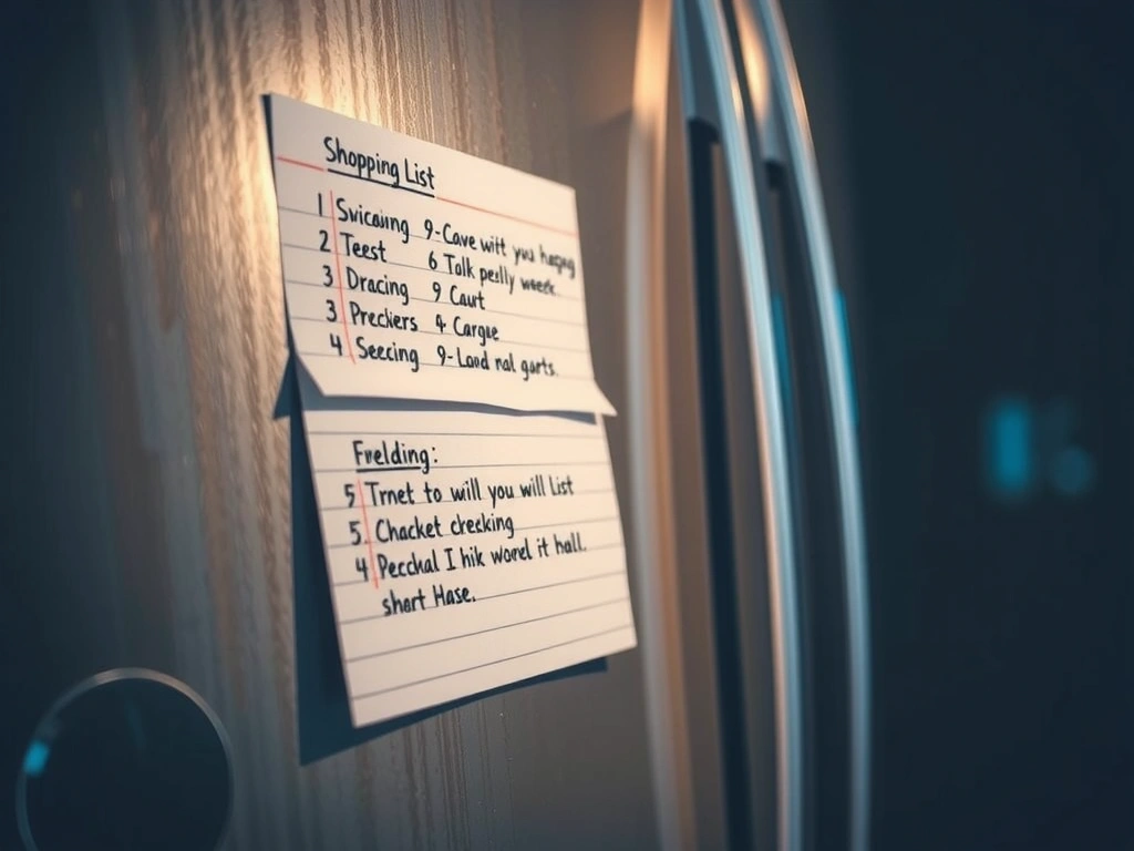 Einkaufsliste am Kühlschrank